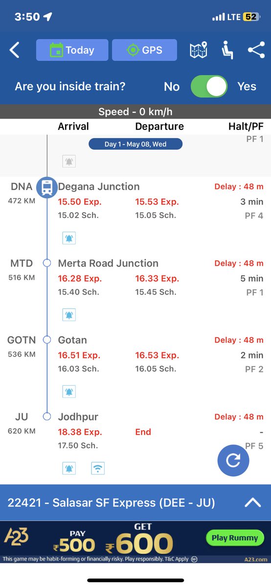 कृपया कोई बताएगा कि ये ट्रेन इतना लेट क्यों हैं और कब तक सुधार की उम्मीद कर सकते है @jodhpur @DRMJodhpurNWR @RailMinIndia @RailwaySeva @Central_Railway @nationalrailenq @GMNWRailway
