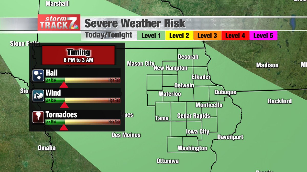 After tonight, we'll catch a break from the severe chances, however, storms that develop late today and into tonight may be strong to isolated severe. Funnel clouds and/or a weak tornado could be possible along with marginal wind and hail threats. kwwl.com/weather/foreca…