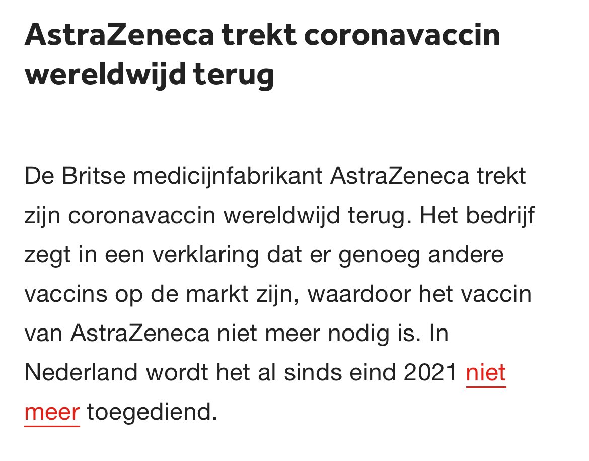 Wat aandoenlijk. Wappies proberen met de terugtrekking van het AstraZeneca vaccin hun gelijk te halen. Als je in alle wanhoop een logisch commercieel besluit als overwinning beschouwt geef je eigenlijk al toe dat je al die jaren fout zat.