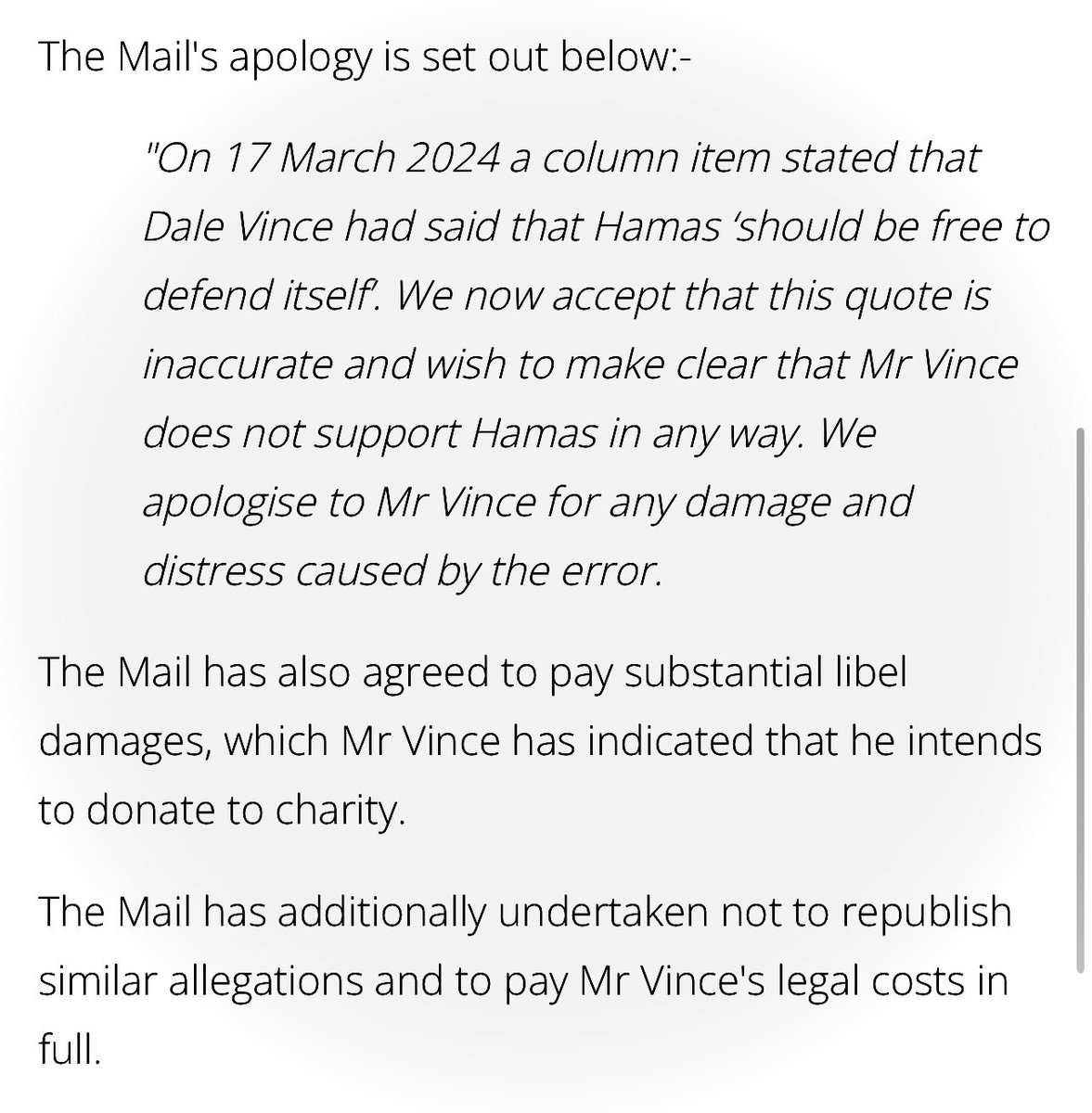 BREAKING

Daily Mail apologises to Dale Vince <a href="/DaleVince/">Dale Vince</a> and pays him substantial damages after Andrew Pierce <a href="/toryboypierce/">Andrew Pierce</a> libelled him.

Dale will donate it to charity.

<a href="/DailyMailUK/">Mail+</a> and their Tory led smear campaigns!

Even Wikipedia won't accept Mail as valid reference