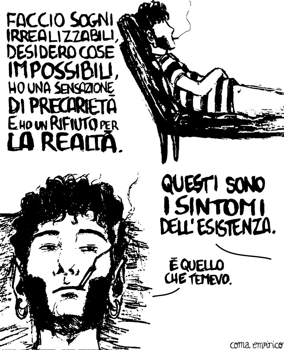 #repost #vignetta #fumetto #biancoenero #umano #sogni #desideri #impossibili #realtà #rifiuto #sintomi #esistenza #comaempirico