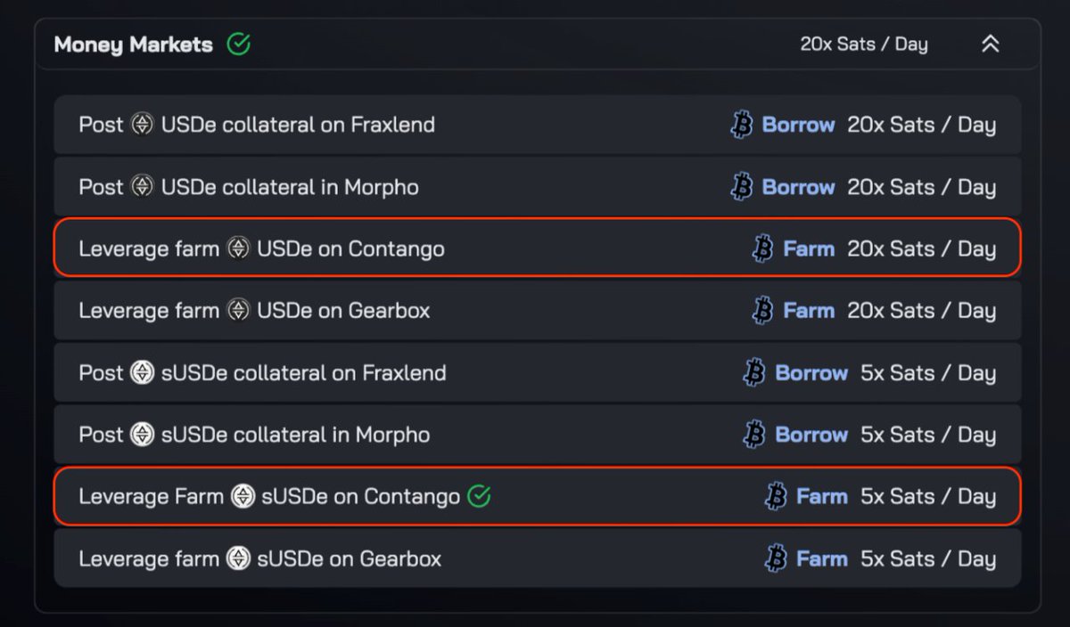 Thanks @ethena_labs for fully integrating Contango! 🔥 As a Contango users you can now: → See your sats accruing directly on Ethena's dashboard → Get the 20%-100% boost if you have ENA locked, as sats are now associated to your EOA, not your proxy anymore.