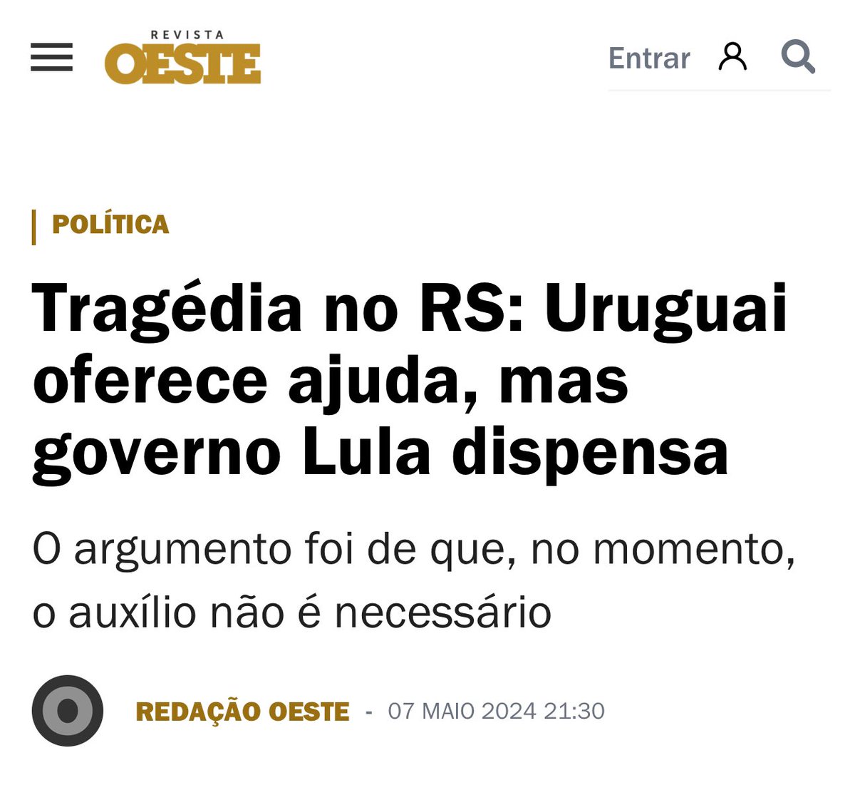 A esfera federal e estadual não podem bater cabeças nestas horas, como mostra a reportagem. Se o governo do Rio Grande do Sul entende que precisa de uma determinada ajuda, penso que tenha que prevalecer a posição da administração estadual e não a da administração federal, afinal,