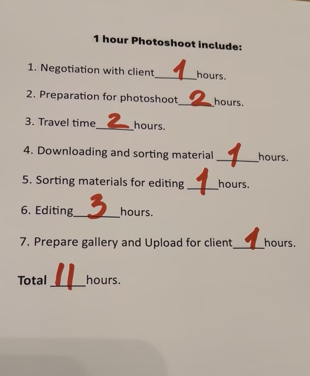 Saw this on IG and had to share. Not many people realize this but this is an example of the amount of time needed for a 1-hour photoshoot (considering travel time is only 2 hours and editing task is quite simple).