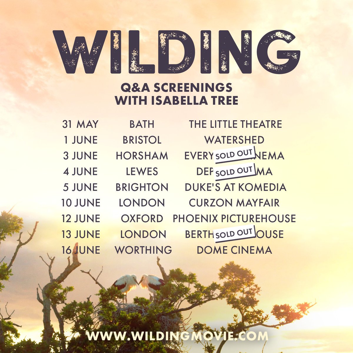 New dates added to our Wilding Q&A cinema tour with @isabella_tree 👇 #WildingMovie will be released in cinemas nationwide from 14 June: wildingmovie.com/screenings