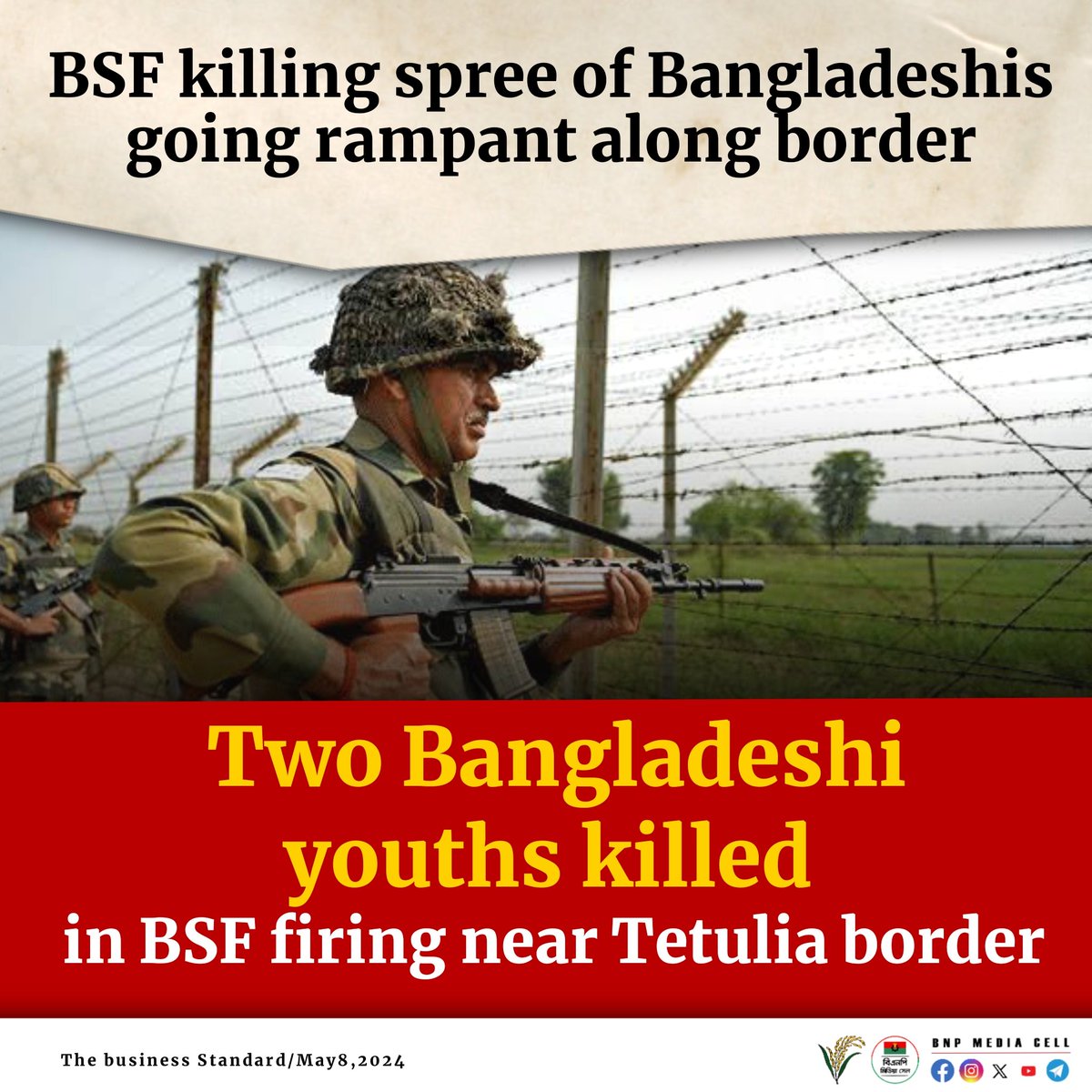 Two Bangladeshi youths killed in BSF firing near Tetulia border BSF killing spree of Bangladeshis going rampant along border. Two Bangladeshi men were shot dead by India's Border Security Force (BSF) in Panchagarh's Tetulia upazila early today, said Border Guard Bangladesh…