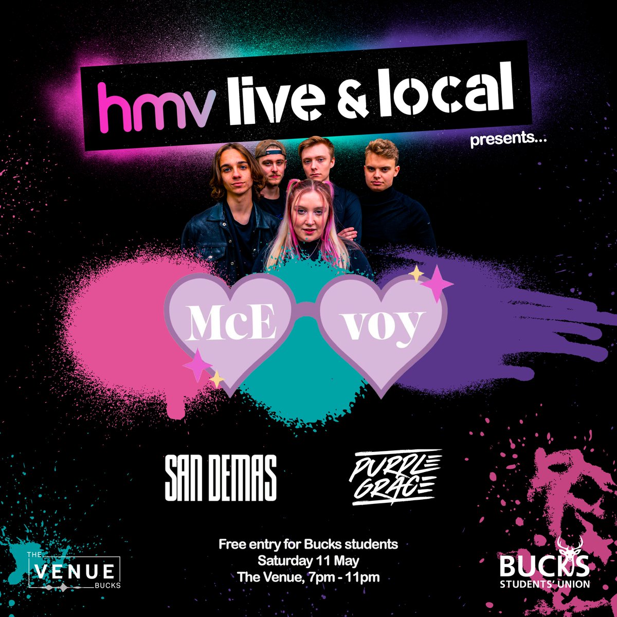 It’s our final HMV of the year! 😱 We have the best bands that Bucks has to offer! This month we are joined by McVoy Band with support from San Demas and Purple Grace 🎸 📅Saturday 11 May ⏰7pm - 11pm 📍The Venue Public tickets are available now!!!