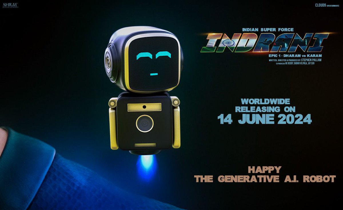 Meet Happy, Generative A.I. Robot from Indrani #IndraniGlimpse is out now ❤️‍🔥 from Futuristic Sci-Fi Film #Indrani ▶️youtu.be/eOyGp3SBRvc SEE YOU IN THEATERS ON 14 JUNE 2024 💥💥