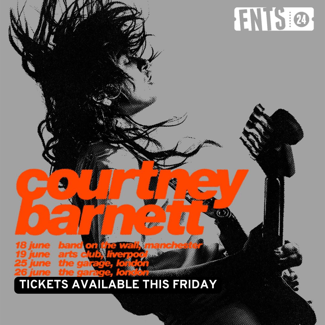 🎸 #courtneybarnett is bringing her unique sounds to the UK this June 🌞🎶🎟️ Tickets go on sale May 10th at 9am. Don't miss out! 👉 ents24.com/uk/tour-dates/… #LiveMusic #ents24 #londongarage #bandonthewall #liverpoolartsclub