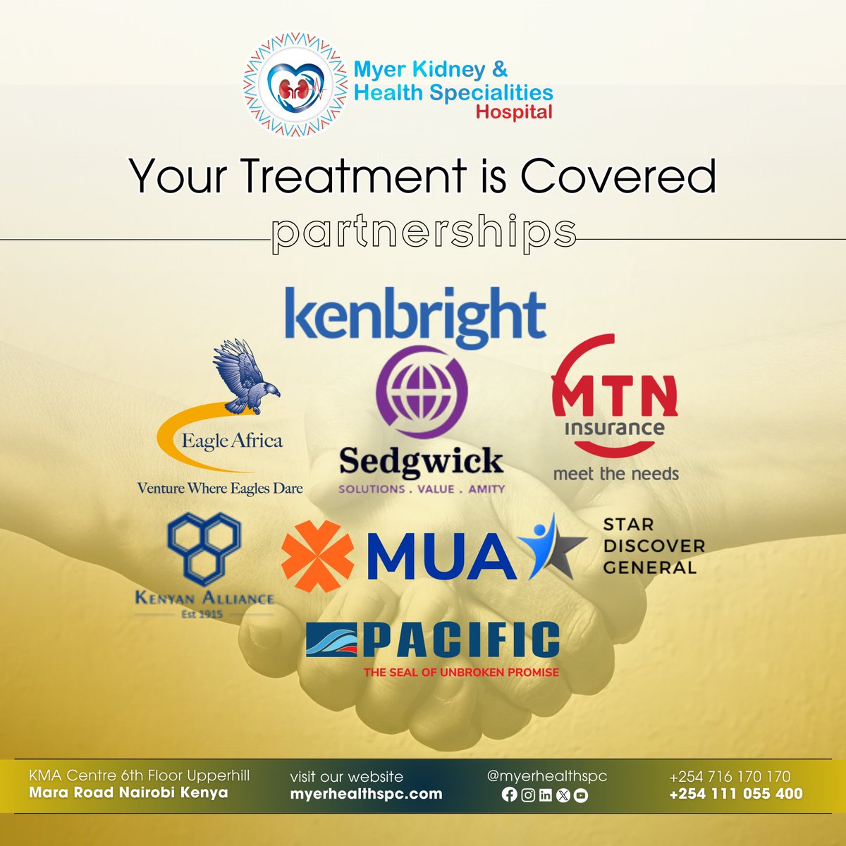 Collaborating for your comfort. We've joined hands to ensure accessibility and ease. Exceptional treatment awaits! @EagleAfricaInsu @kafs_ke @mtninsurance @PacificInsKe @sedgwickkenya @KENYANALLIANCE @StarDiscoverKE