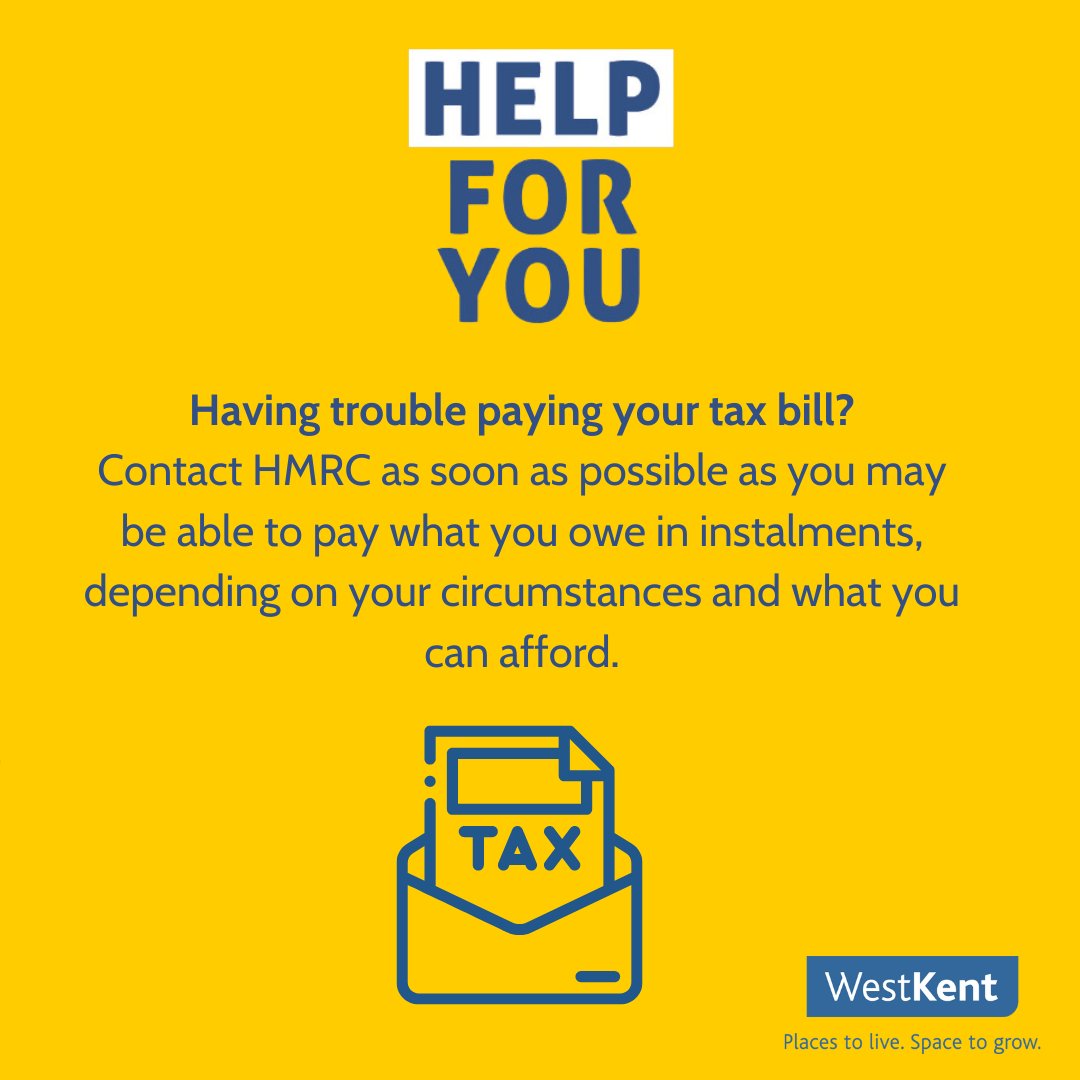💷 Having trouble paying your tax bill? 📞 Contact HMRC as soon as possible as you may be able to pay what you owe in instalments, depending on your circumstances and what you can afford. 🔍 Find out more: ow.ly/KoZH50Rj5vo #HelpforYou #costofliving #westkent