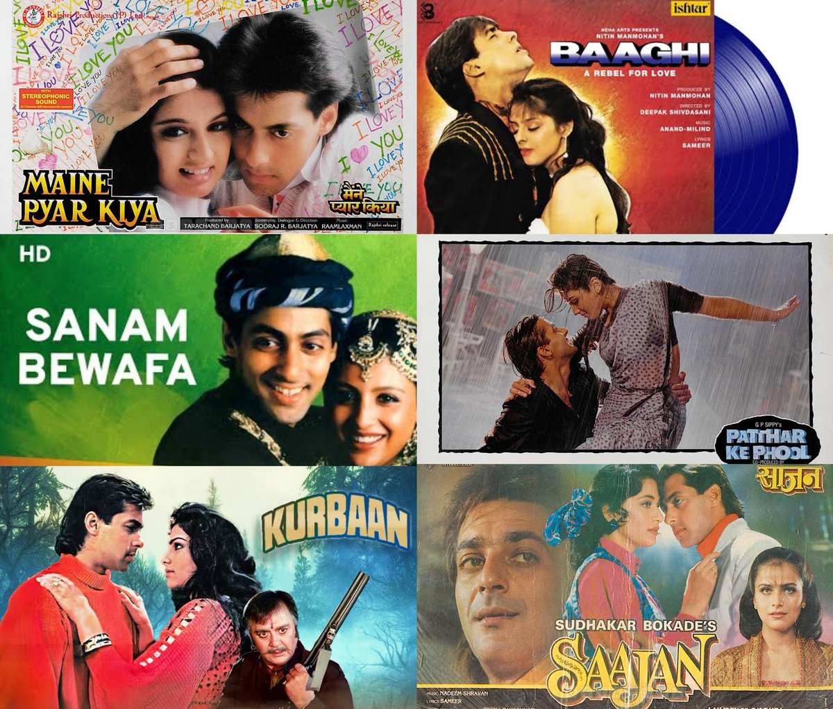 the Biggest Hit and Highest Grosser film of Indian Cinema in the 1980s Decade ; Baaghi was among Top10 Hits of 1990 ; Sanam Bewafa Emerged a Huge Hit, even Amitabh's #Hum which released after 2 weeks failed to cross it ; Patthar ke Phool & Kurbaan were smash hits and Lastly (8/9)