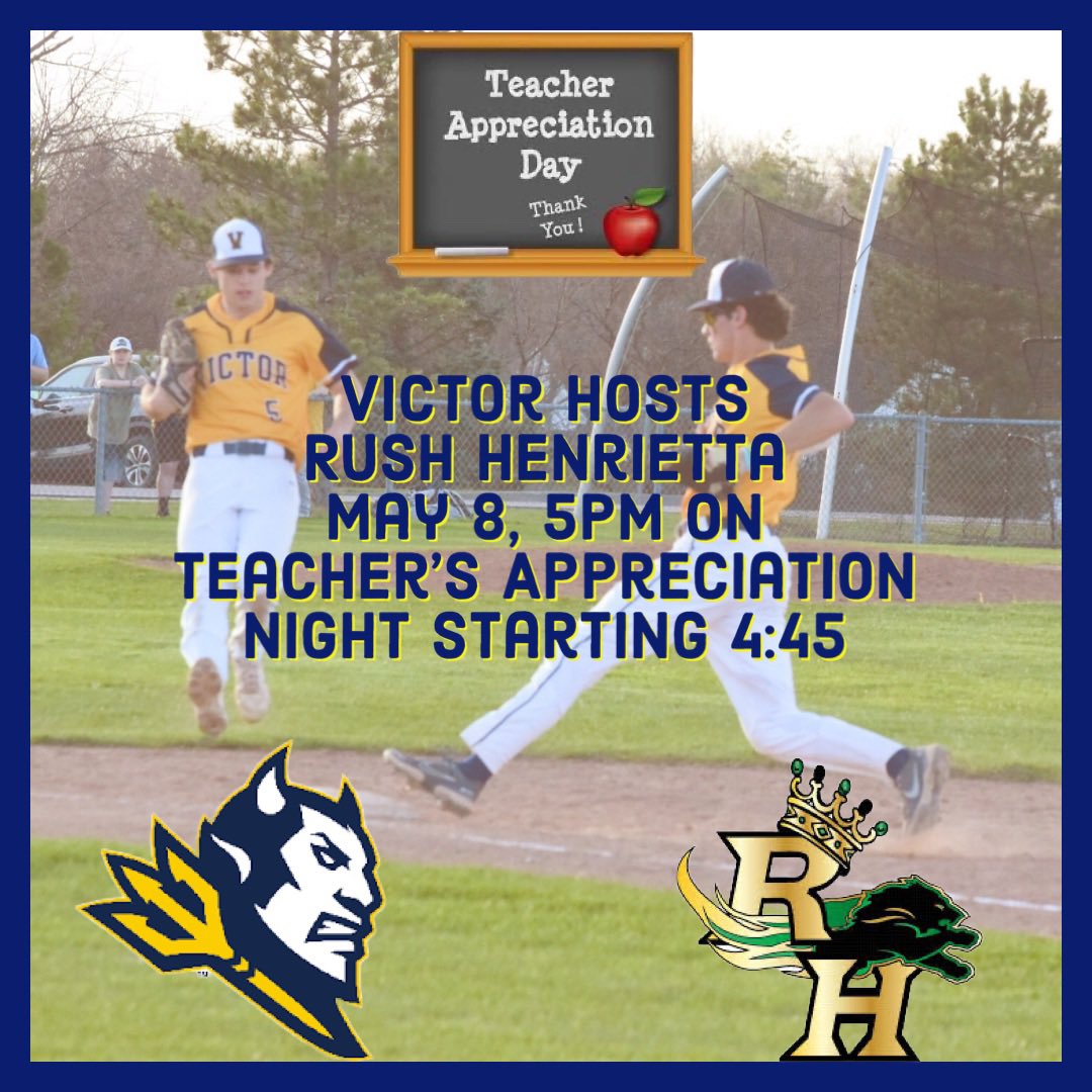 The Blue Devils are home tonight looking to continue their win streak and will be recognizing some of their favorite educators in a pregame teacher appreciation ceremony. @VictorBLDevils @baseballsectv @PickinSplinters @gametime585 @PrimetimeBall_