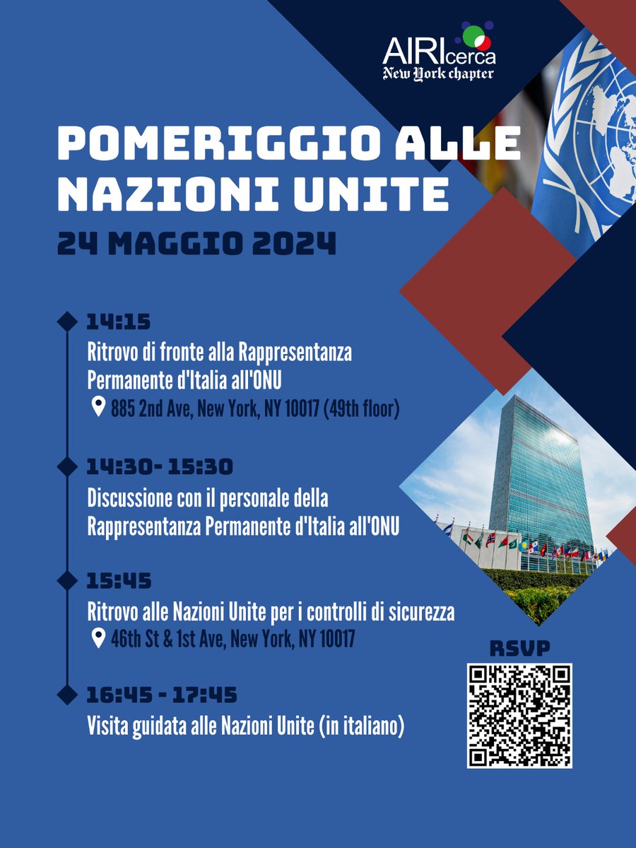 Explore the heart of global diplomacy with our guided tour of the United Nations (in Italian)! 🌍  $30 
RSVP: docs.google.com/forms/d/e/1FAI…

#UN #Diplomacy #GlobalUnity #guidedtour