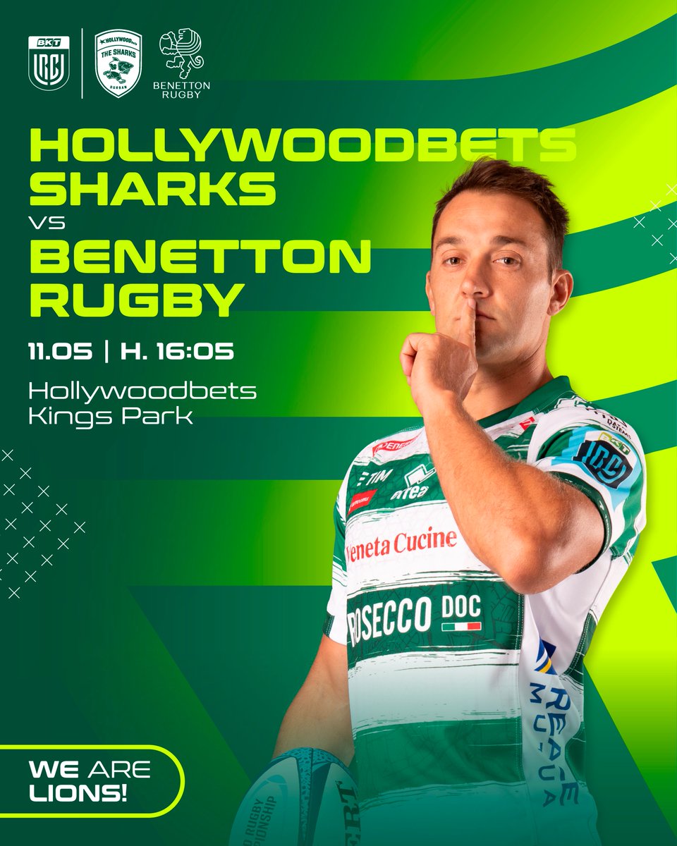 Sabato i #leoni sono impegnati nella prima delle due gare della tournée in Sudafrica! 🏉 @SharksRugby 🆚​ #BenettonRugby 🏆 Round 16 @URCOfficial 📅​ 11.05.2024 🏟️ Hollywoodbets Kings Park ⌚️ 16:05 🇮🇹 📱 #SHAvBEN 🖥️ @SkySport Max #WeAreLions #gameday