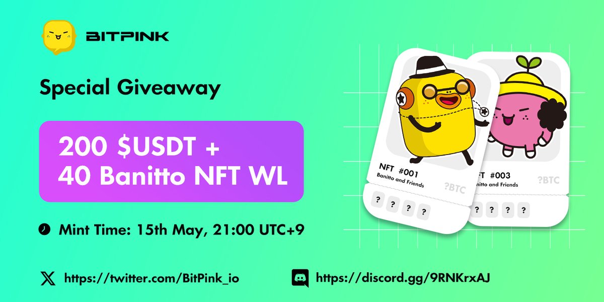 BitPink_io's tweet photo. 🥳 BITPINK #Giveaway
💰 Prize Pool - $200 $USDT + 40 #Banitto NFT WL
To enter, follow the link👇
https://t.co/gu4Ui2TRKh https://t.co/GysSOFgq2h