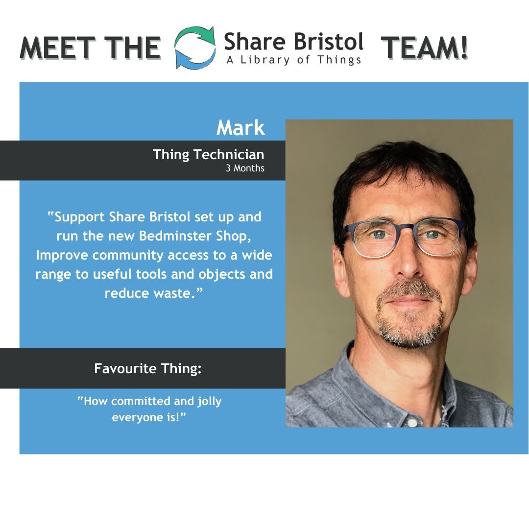 Introducing the Faces of Share Bristol! 👋 
Meet the incredible folks who work tirelessly behind the scenes, making sure our library of things stay running and accessible! ❤️ 
🌟 Today is Mark! One of Our Thing Technician  🌟 

#ShareBristol #MeetTheTeam #BorrowDontBuy