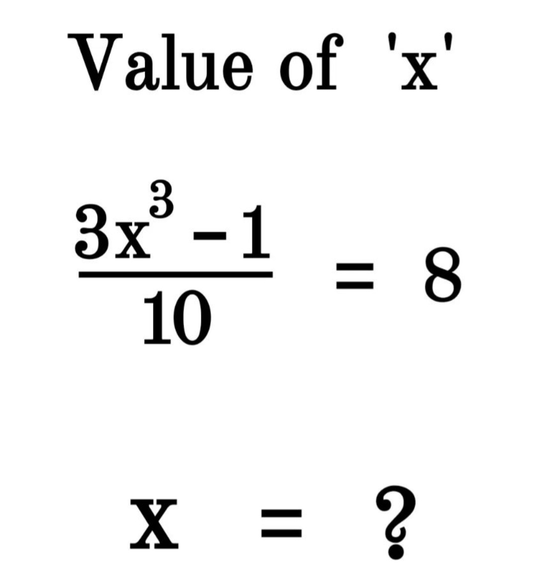 Simple question for you...💯💯💯.
Question:
Try to find the value(s) of x?
#mathe.#Maths.#Algebra.#Geometry.#Calculus.#ProblemSolving.#test.#Exams.#puzzle.#Science.#evaluation.#solve.
#ریاضی.#ریاضیات.
