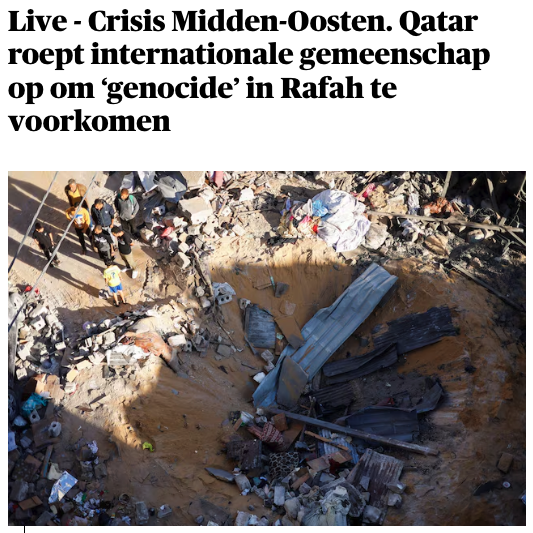 Dringende oproep Qatar aan internationale gemeenschap om inval #Rafah en genocide te voorkomen. Het is onze morele plicht om hier als Europa gehoor aan te geven. En rechthebbenden moeten geëvacueerd worden. Ik riep onze regeringspartners op met spoed samen te komen. #begov