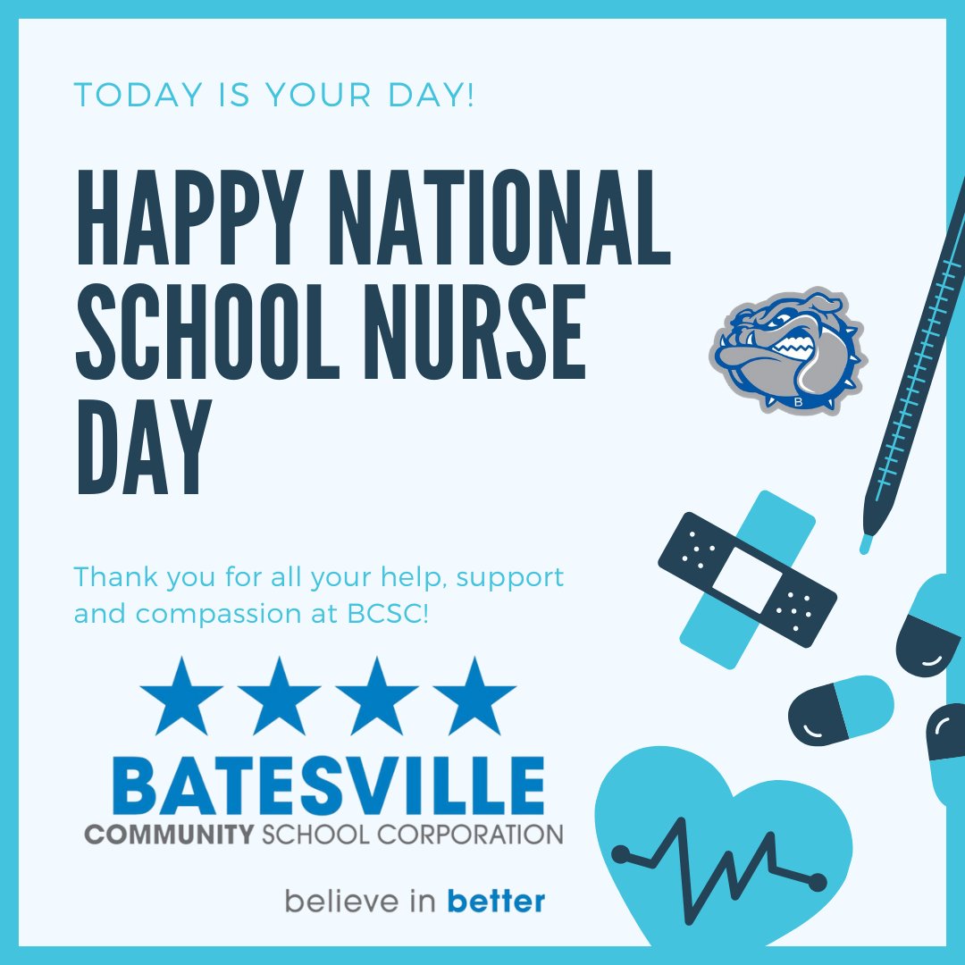 SCHOOL NURSE DAY 2024

Since 1972, National School Nurse Day has been set aside to recognize school nurses.

National School Nurse Day was established to foster a better understanding of the role of school nurses in the educational setting.

Thank you, BCSC health professionals!
