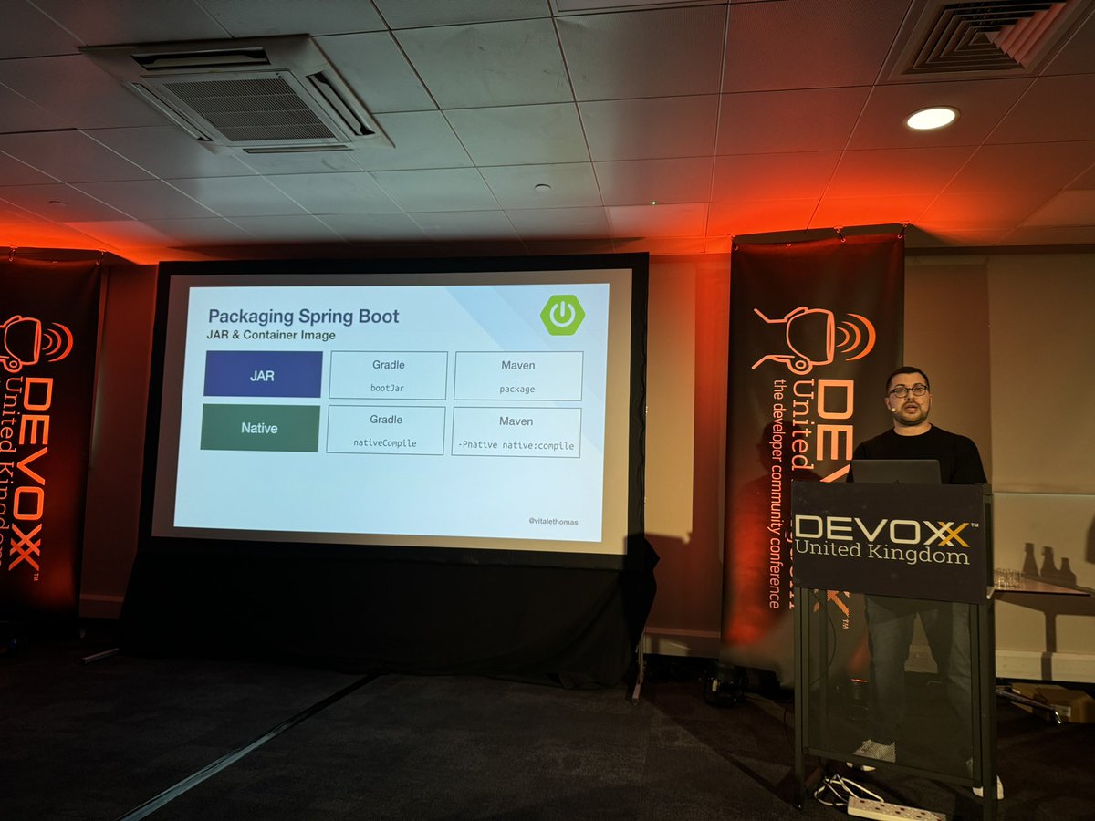 Native Spring Boot applications built with @GraalVM have a reduced attack surface @vitalethomas #DevoxxUK
