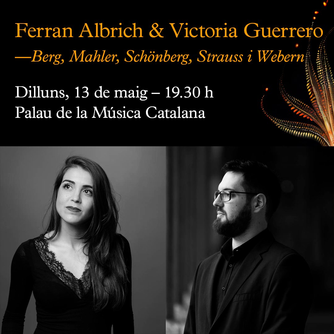 📅Dilluns vinent reprenem #Viena1900 al Petit Palau! Una coproducció entre @schubertiada, el @cndm_inaem i el Palau El baríton @ferranalbrich i la pianista Victoria Guerrero interpretaran lieder de Schönberg, Webern, Zemlinsky, Berg i Mahler🎼 🎟️ocpmc.cat/albrichguerrero