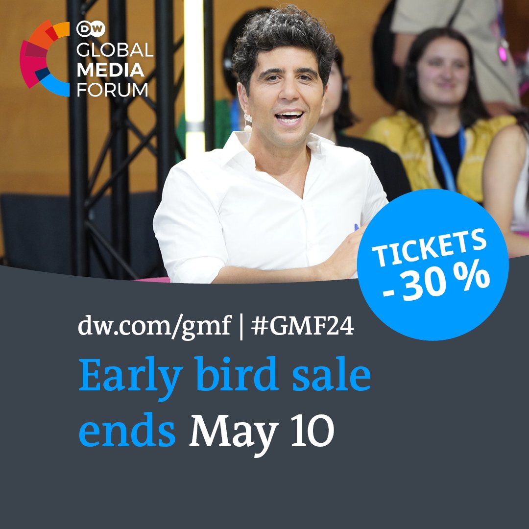 Until May 10 - THIS FRIDAY- you can get discounted tickets for #GMF24! 🎟️ Don't miss your chance to get 30% off and attend our two-day #MediaConference jam-packed with panels, workshops and networking. Interested? ➡️ Then head over to dw.com/gmf