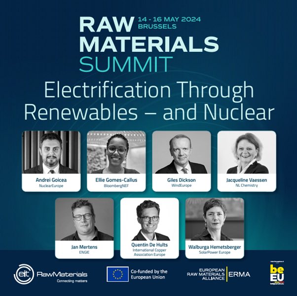 🌍 Dive into the Future of Energy at #RawMaterialsSummit24
🗓️ On 15 May @ 11h30 at The Egg, Brussels, our Director General, @QuentindeHults, will participate in the session on #Electrification and #EnergyTransition
🔗 Register registration.eitrmsummit.eu/raw-materials-…
#copper #CriticalRawMaterials