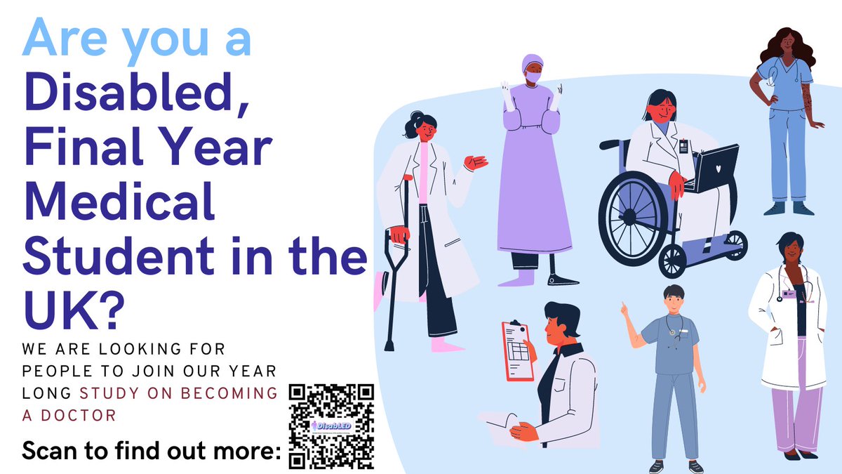 Are you a UK #Disabled final year #MedicalStudent? We are recruiting for our study which will explore the transition to becoming a dr. Understanding this will help us improve available support. Interested? Fill in this form today: forms.gle/aJW4QrvykMsFWu…… Pls retweet!!