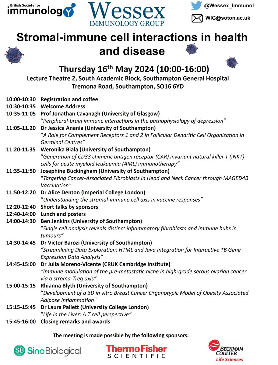 📣Our annual conference is next Thursday! Places are limited so don't miss your chance to register to join us: immunology.org/events/stromal… @bsicongress @UoS_Medicine @CCI_UoS @SouthamptonBRC @LSPS_soton @sotonbiosci @BIUSoton @UoS_WISHlab