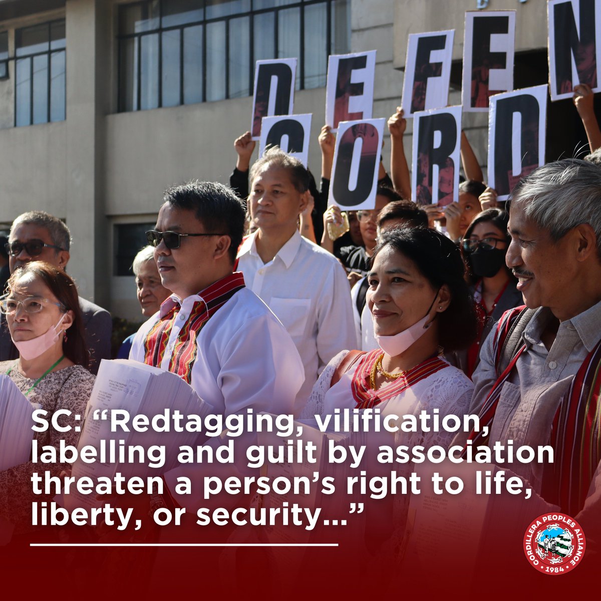 Supreme Court: “Redtagging, vilification, labelling and guilt by association threaten a person’s right to life, liberty, or security…” READ: tinyurl.com/CPARedtagging #DefendCordilleraPH