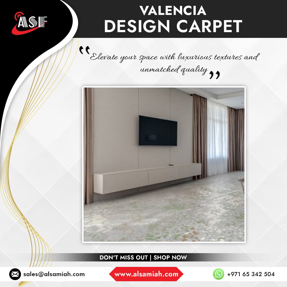 Introducing the elegance of Valencia Design Carpets! Elevate your space with luxurious textures, intricate patterns, and unmatched quality. Transform your home into a masterpiece of style and comfort.
.
Contact: +971 6 534 2504
.
#UnmatchedQuality #TransformYourHome