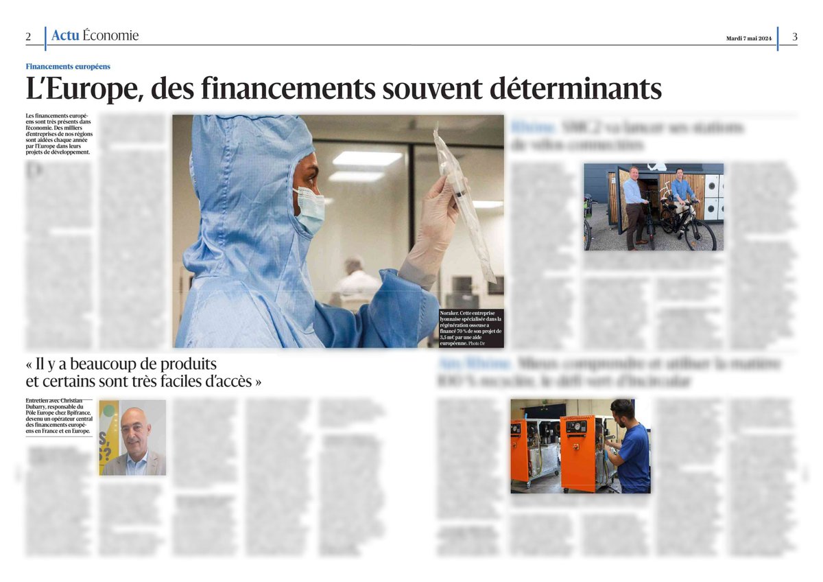 Très beau coup de projecteur dans @LeProgresLyon sur les programmes de financements européens et l'accompagnement de @Bpifrance dont les entreprises françaises peuvent bénéficier, et un entretien avec Christian Dubarry, le Responsable de notre pôle Europe. #JourneeDelEurope