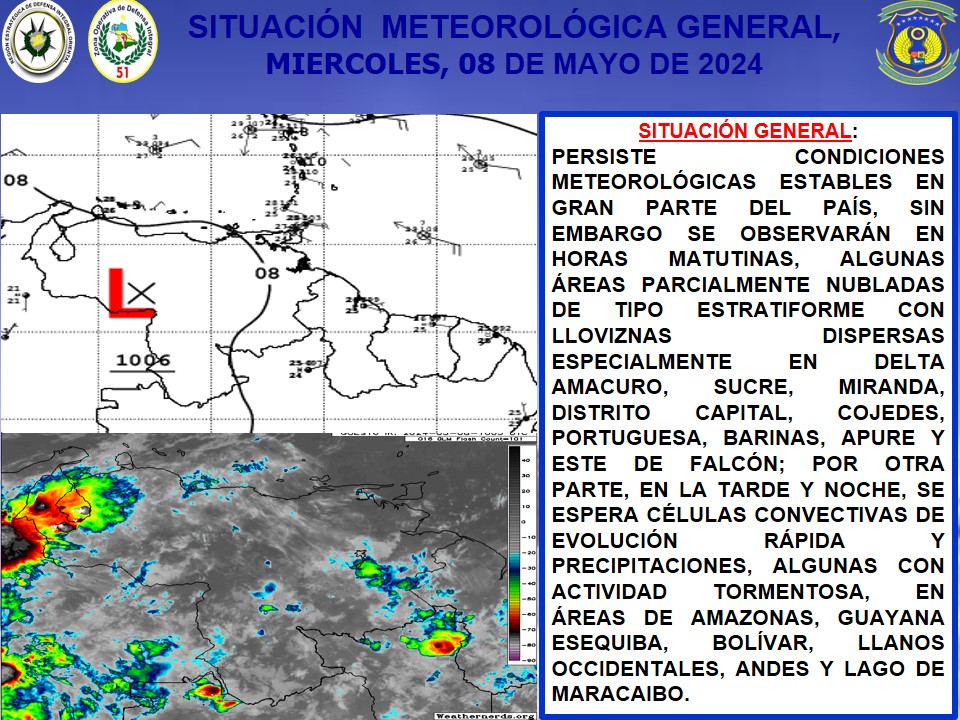 #NadieDetieneAlPuebloValiente

📡¡FANB EN CONSTANTE MONITOREO!🇻🇪 

📢 La REDI ORIENTAL 🪖 a través de la oficina de Meteorología Aeronáutica de Barcelona te presenta el pronóstico ⛈️🌤️⛅ de hoy #7May

@PCivil_Ve
@RedanOriente
@OrientalRedan