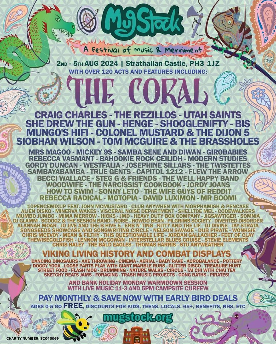 Yassss! @MugStock has just added @thecoralband , @shedrewthegun , @TheRezillos & Shooglenifty alongside @UtahSaints , @mungoshifi , @CCfunkandsoul , @Mickey9s , @brassholes , @MrsMagoo_DnB , @RebeccaVasmant oooft 🔥 we play main stage early on the Friday