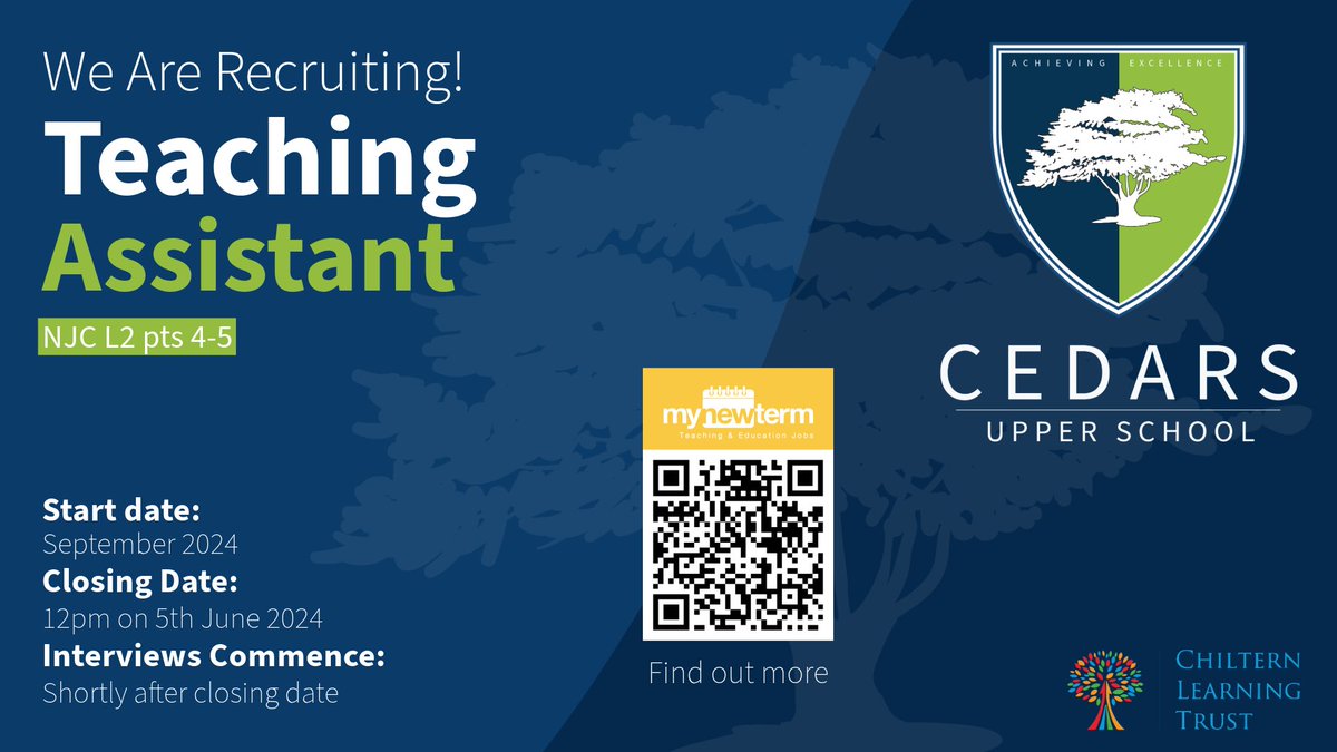 We are recruiting for an enthusiastic Teaching Assistant - get the details here: mynewterm.com/jobs/137462/ED…
and apply today!