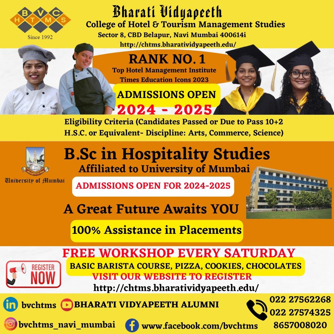 *Free Workshops* conducted for a Students who are aspiring to join Hotel Management *Every Saturday* *To Register* *Kindly Visit our Website* chtms.bharatividyapeeth.edu