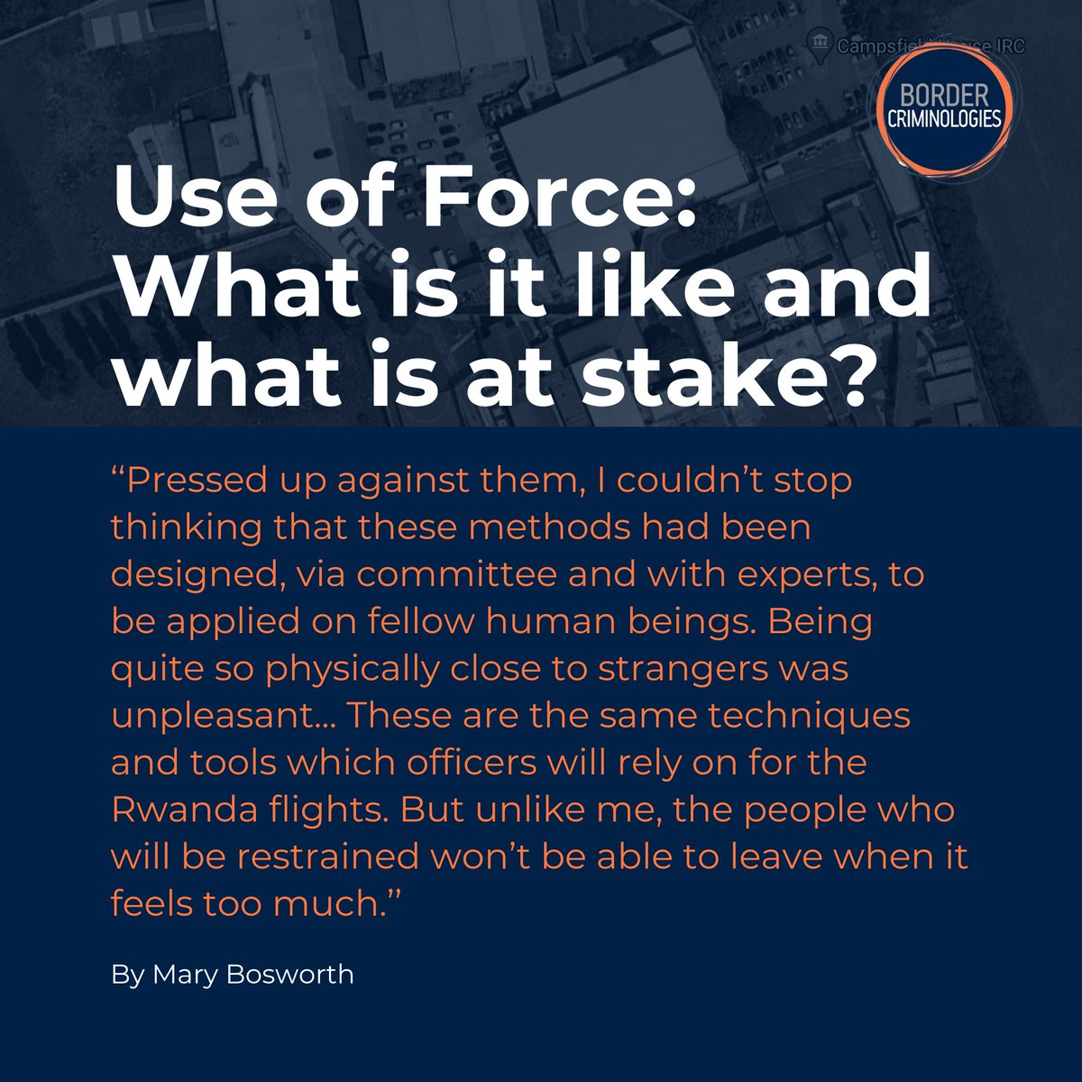 [New Blog 🖊️] Prof. Mary Bosworth exposes UK gov's use-of-force training for officers tasked with escorting #migrants on forced #deportation flights to #Rwanda. Training emphasises waist restraint belts - touted as gentle, but coercive in reality: blogs.law.ox.ac.uk/border-crimino…