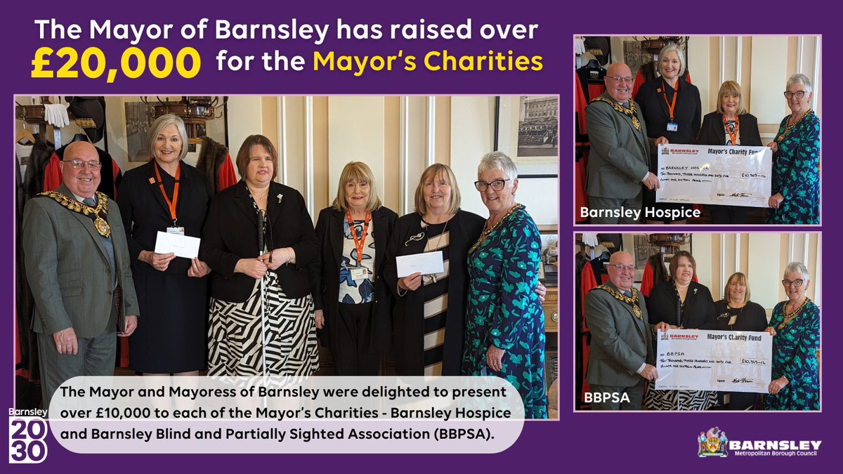 The @Mayor_Barnsley is delighted to announce that he has raised over £20,000 for his chosen charities during his mayoral year - @BarnsleyHospice and BBPSA. He wanted to do them #proud and has done just that! Read the full story at shorturl.at/EJSV1