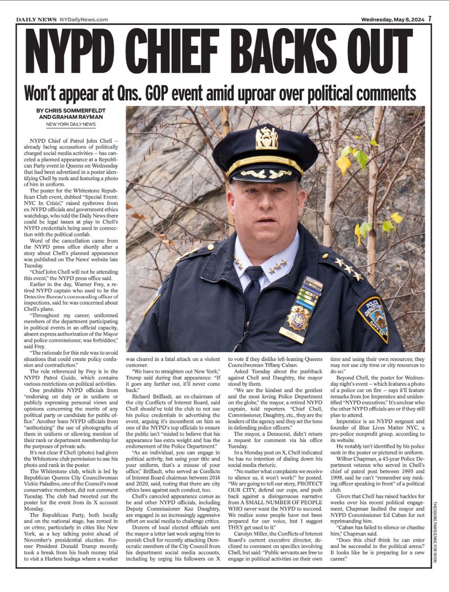 The NYPD can not terminate me for being a friend of @RogerJStoneJr and a conservative Trump Supporter, but let this bully speak at a Republican political event violating NYPD Patrol Guide procedures they terminated me for, and NYC City Charter & NYC Conflict Of Interest law.