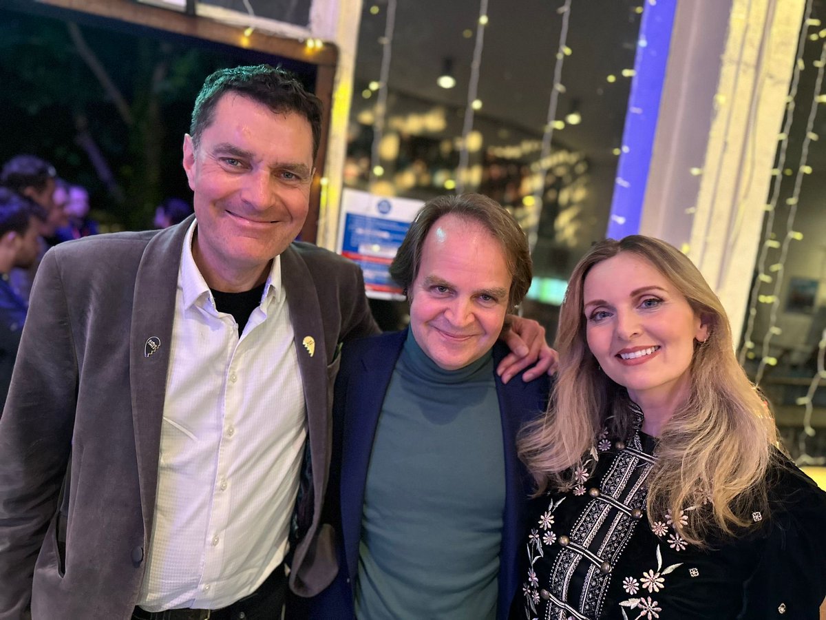 Me, ⁦@DebraStephenson⁩ and playwright ⁦@mcmaningtonhall⁩ at the press night of his play ‘Party Games’ at the Yvonne Arnaud theatre. Great play!