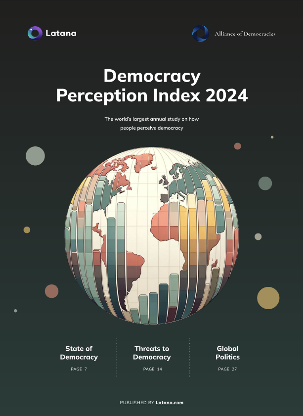 Today we launch the 2024 Democracy Perception Index in collaboration with @LatanaBrand! 🌍 Over 63,000 voices from 53 countries weigh in on democracy, government priorities, global powers, tech, and support for Ukraine and Taiwan. Explore the findings: bit.ly/3JPJT4z