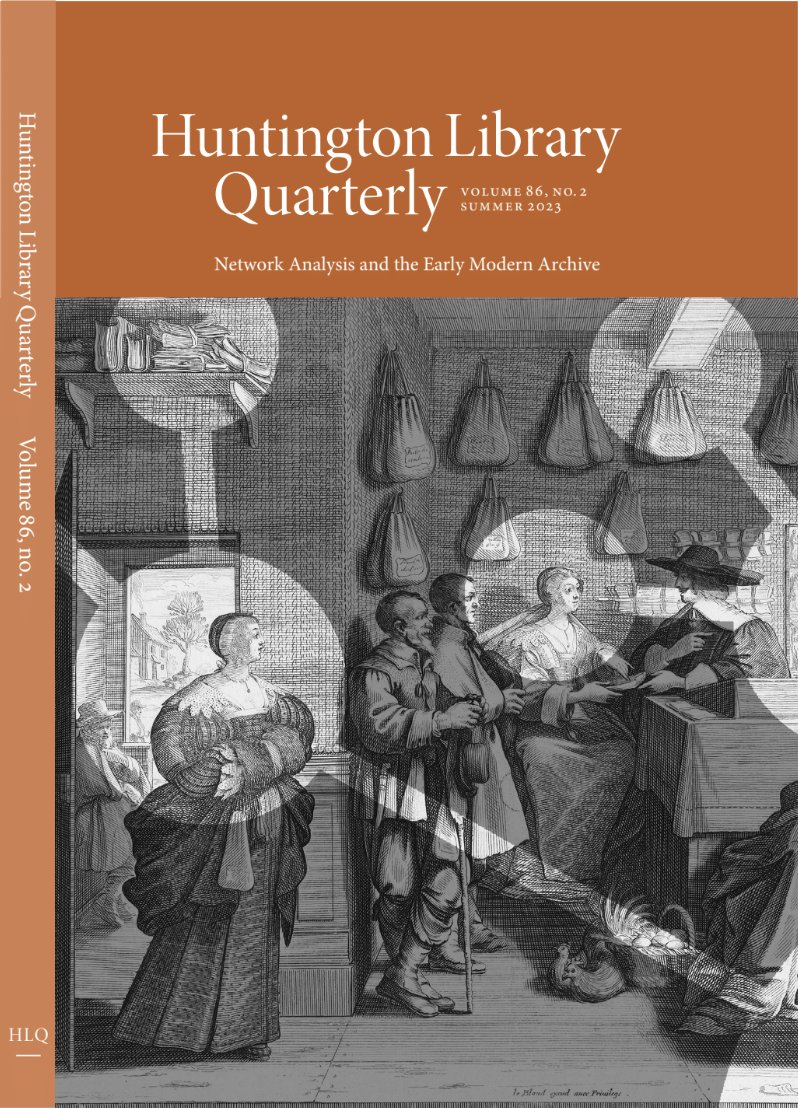 Quick sneak peek of the cover of the HLQ special issue on Network Analysis and the Early Modern Arcchive, which I co-edited with @EvRaamsdonk @lievesofgrass and Philip Beeley as part of the Networking Archives project. It'll be out next month!