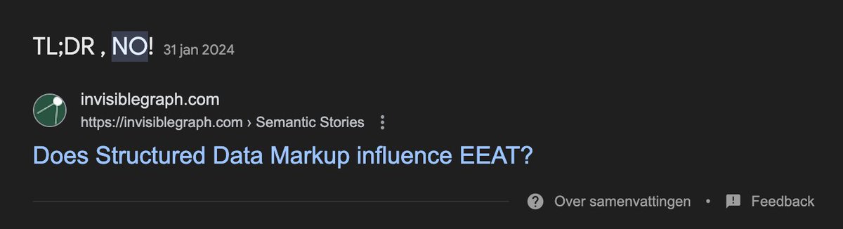 Probably the most to-the-point featured snippet I've ever been able to produce. Words... who needs them anyway. #EEAT #schemaorg