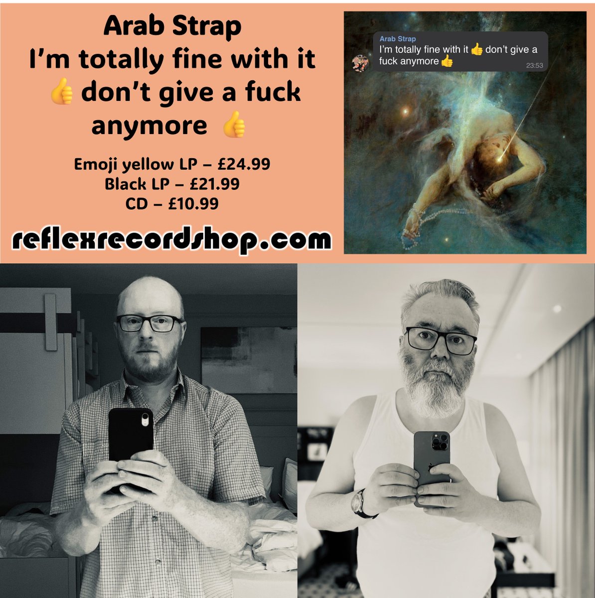 🌟Out Friday🌟 Almost 28 years on from Arab Strap's debut, this new album furthers Aidan Moffat and Malcolm Middleton's transformation from swooning, slowcore romantics to raging, alt-pop chroniclers... Pre-order: reflexrecordshop.com/product/62113/… @ArabStrapBand @rockactionrecs