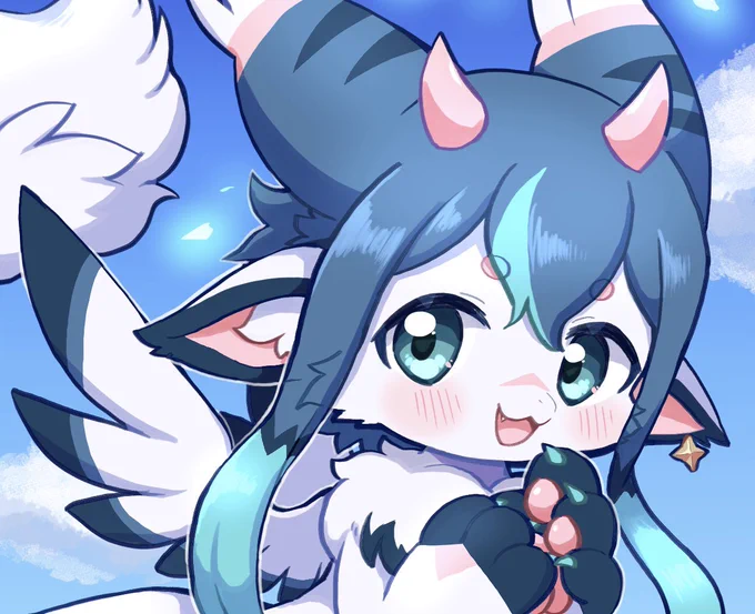 【skeb】またまたリクエストありがとうございます!大きな尻尾がかわいい子を描かせていただきました!白と紺とピンクの組み合わせ大好き!! #Skeb #Commission 