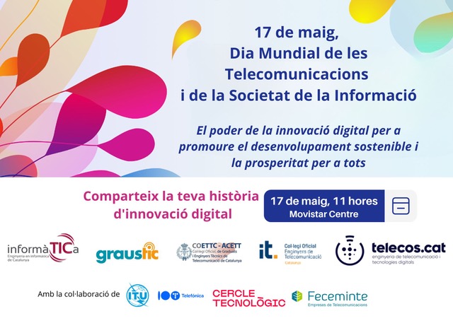 Vine a cebrar amb nosltres el #DiaMundialTelecomunicacions el pròxim divendres 17 de maig. Places limitades, consulta el programa a telecos.cat, t'hi esperem!