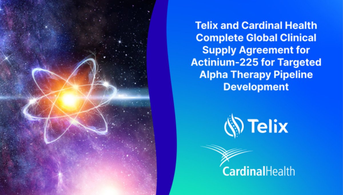 Telix partners with @CardinalHealth for the global clinical supply of actinium-225 (Ac-225).​

Alpha therapies are widely regarded as the next generation of radiopharmaceuticals and a priority focus area for Telix’s therapeutic pipeline  expansion.​

More: bit.ly/3y6zcb7