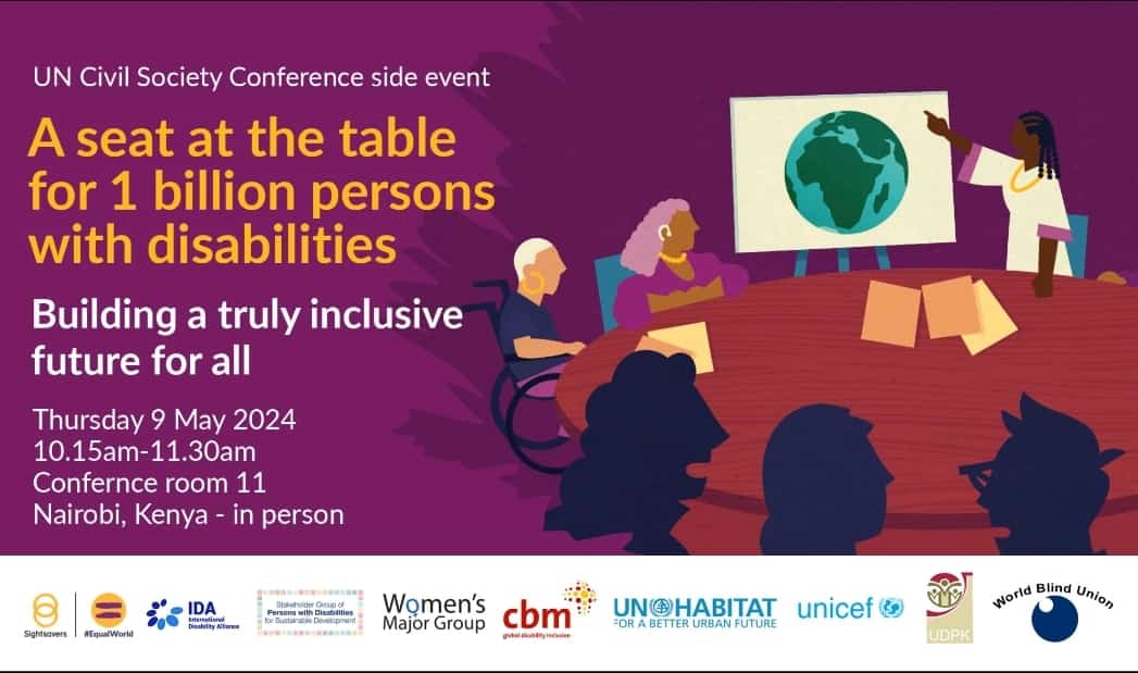 Join us tomorrow for our side event at the UN Civil Society Conference in Nairobi #2024UNCSC in-person session. What does a truly #inclusive future for all mean to you? @IDA_CRPD_Forum @Sightsavers @CBM_Global @UNICEF @BlindUnion