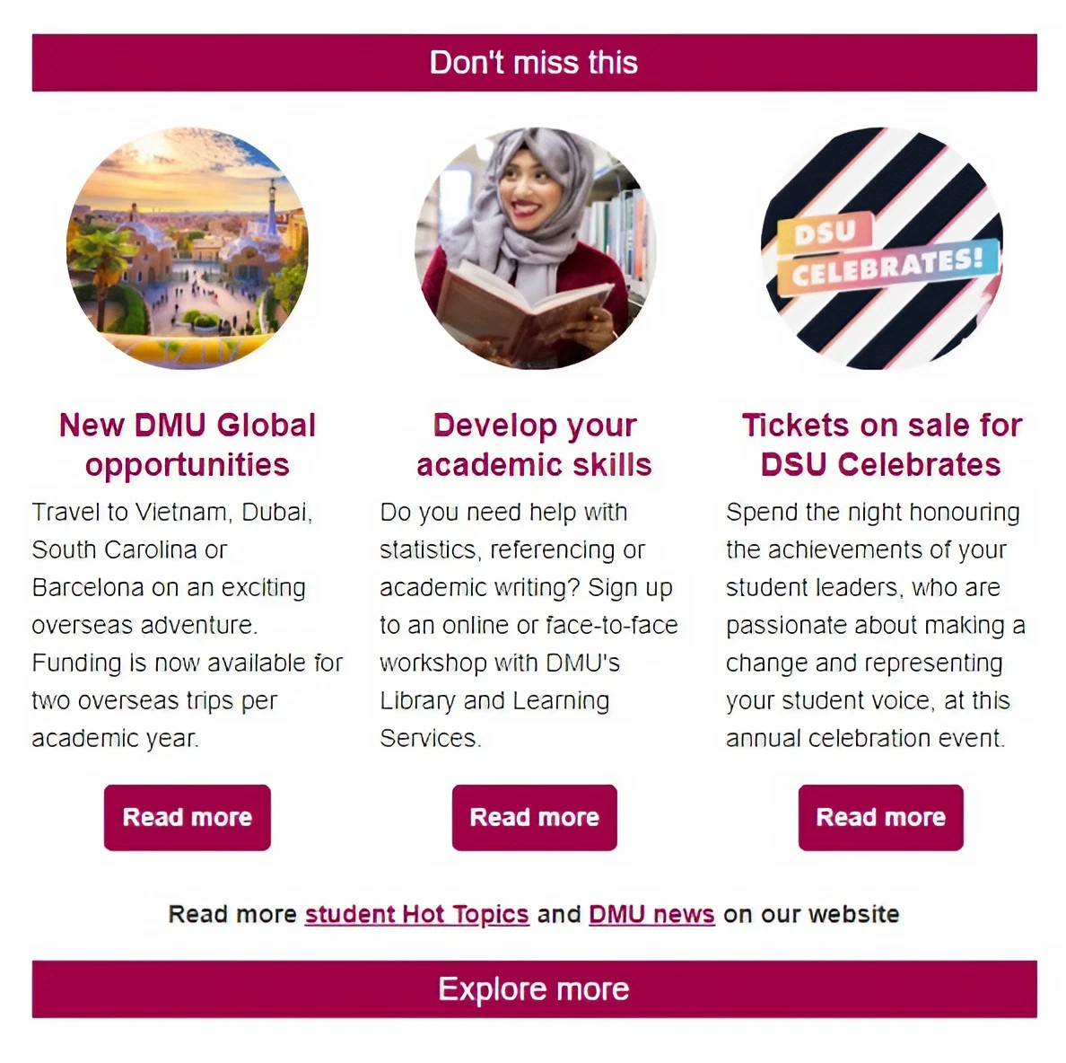 The latest DMU Download is in your student inbox now. Find our about: ⚡️DMU Global trips ⚡️DSU Celebrates ⚡️Developing your academic skills And more: bit.ly/4bszPtV